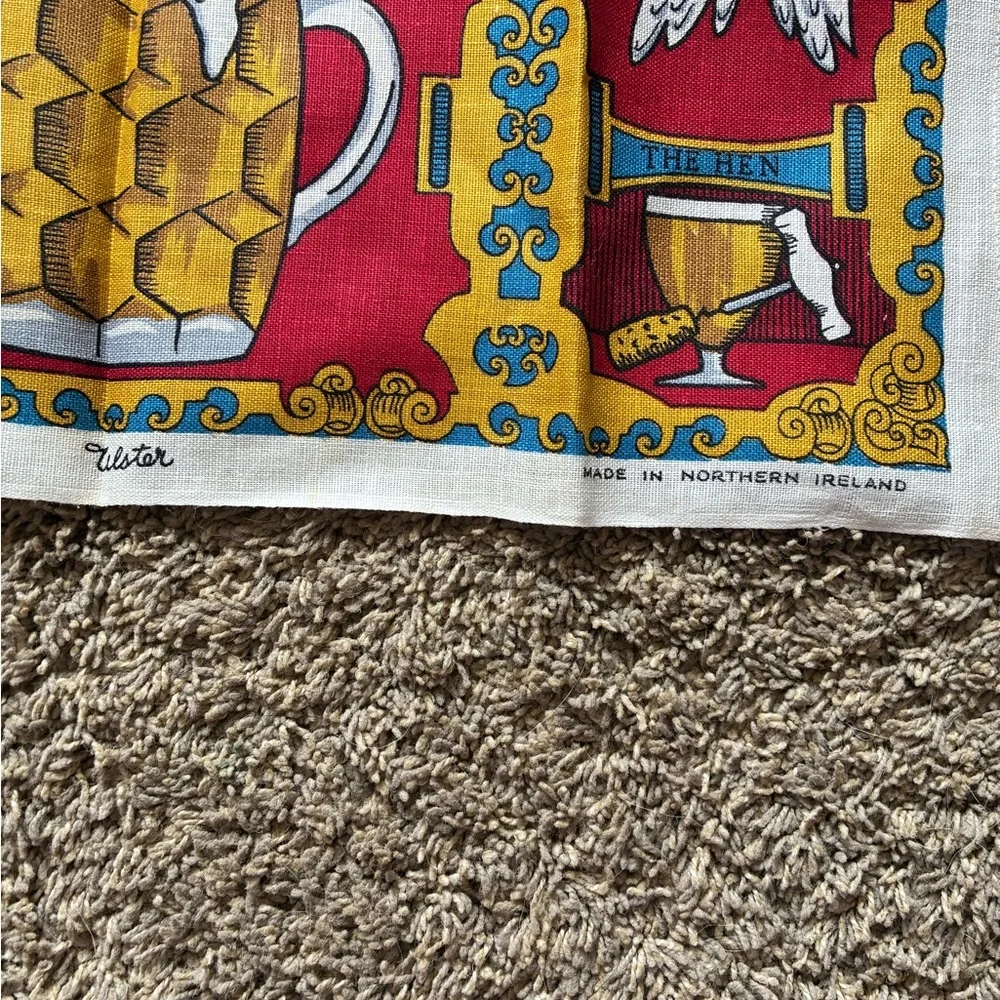 Vintage Ulster Irish Linen Tea Towel Animals Drinking Poem